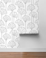 Gingko leaf peel and stick black wallpaper NW47200 from NextWall