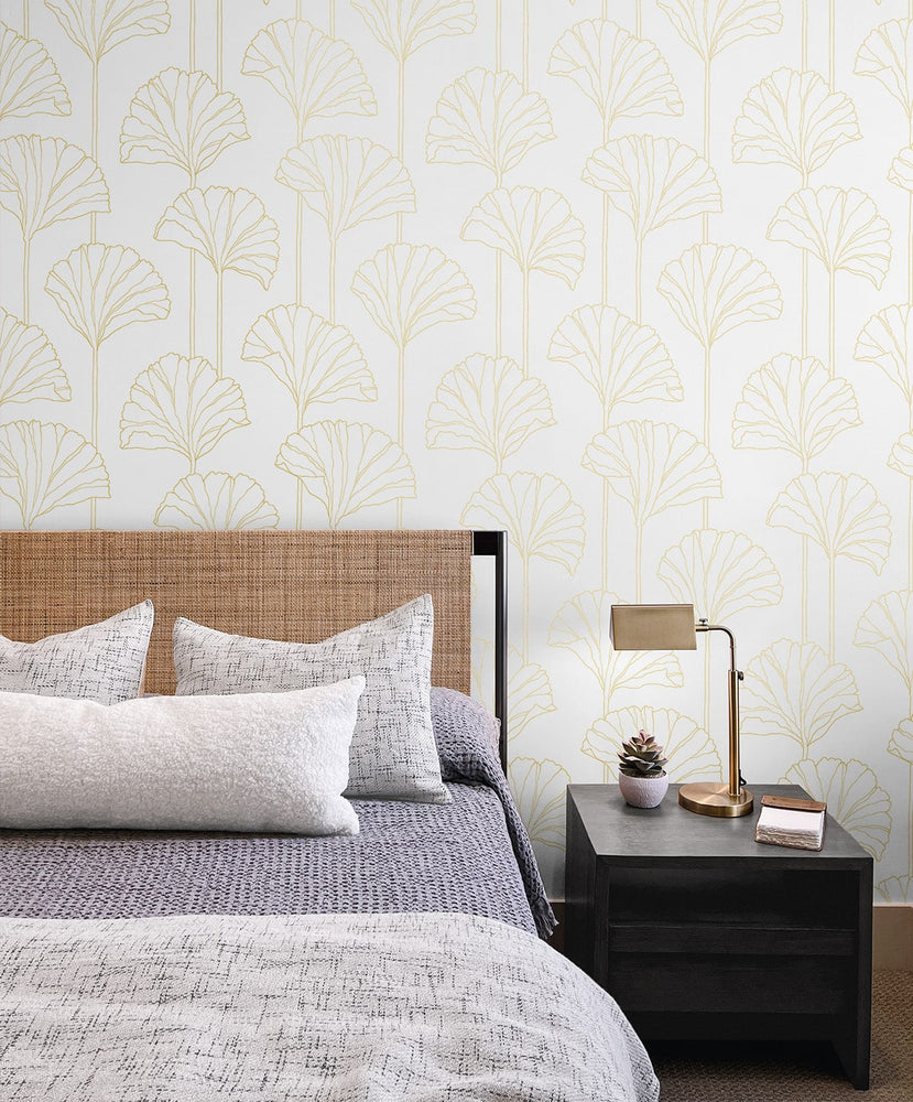 Gingko leaf peel and stick wallpaper bedroom NW47205 from NextWall