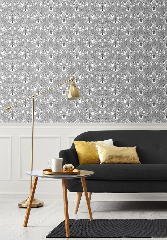 Deco peel and stick wallpaper living room NW47300 from NextWall