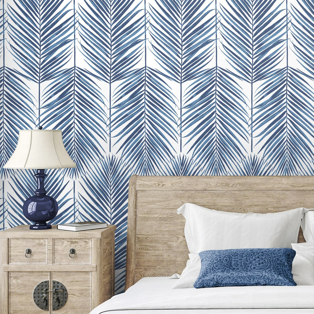 
                  
                    Palm leaf screen printed peel and stick wallpaper bedroom NW47402 from NextWall
                  
                