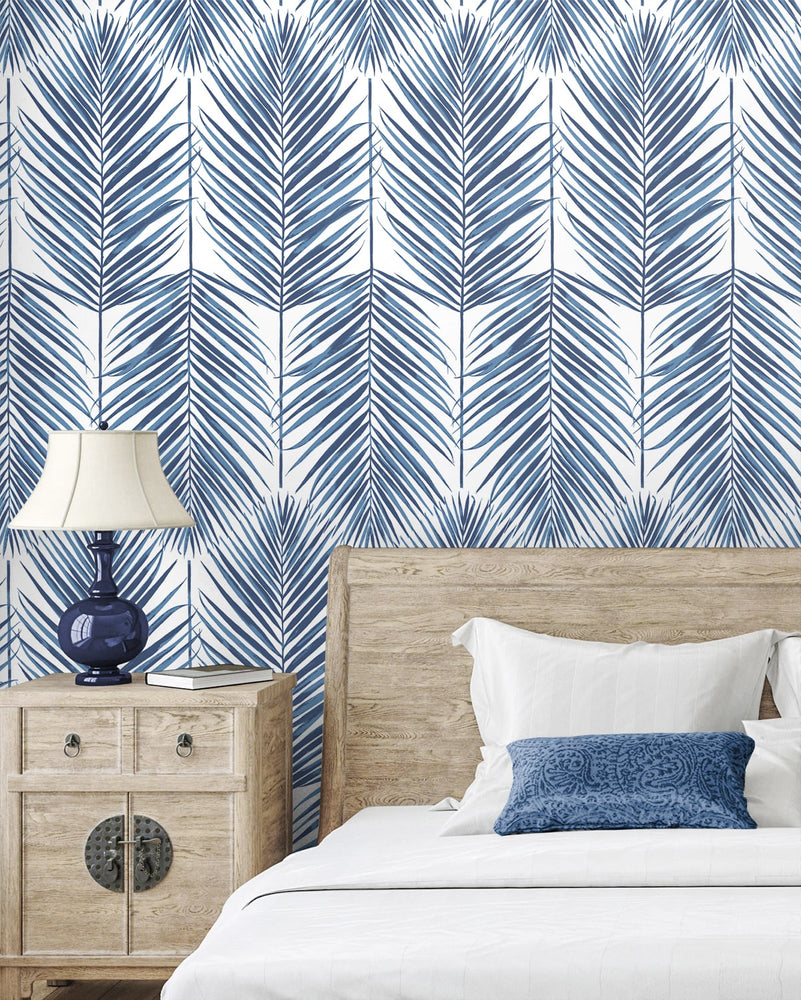 Palm leaf screen printed peel and stick wallpaper bedroom NW47402 from NextWall