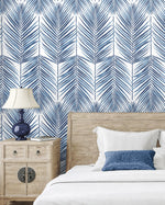 Palm leaf screen printed peel and stick wallpaper bedroom NW47402 from NextWall