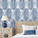 Palm leaf screen printed peel and stick wallpaper bedroom NW47402 from NextWall