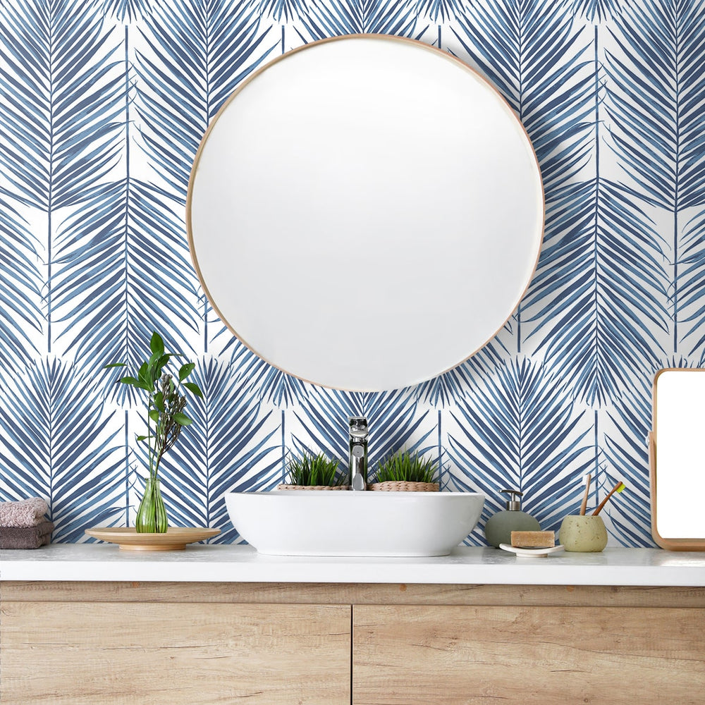 
                  
                    Palm leaf screen printed peel and stick wallpaper bathroom NW47402 from NextWall
                  
                