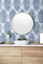 Palm leaf screen printed peel and stick wallpaper bathroom NW47402 from NextWall