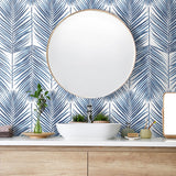 Palm leaf screen printed peel and stick wallpaper bathroom NW47402 from NextWall