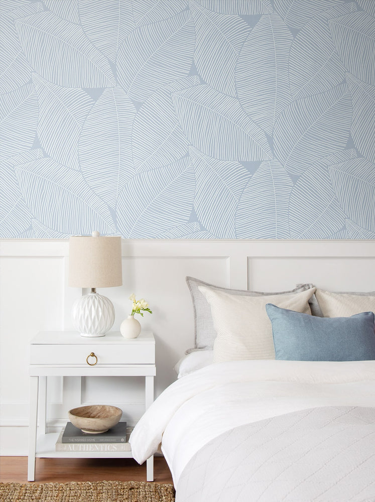 Blue leaf peel and stick wallpaper bedroom NW47502 from NextWall