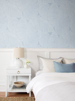 Blue leaf peel and stick wallpaper bedroom NW47502 from NextWall