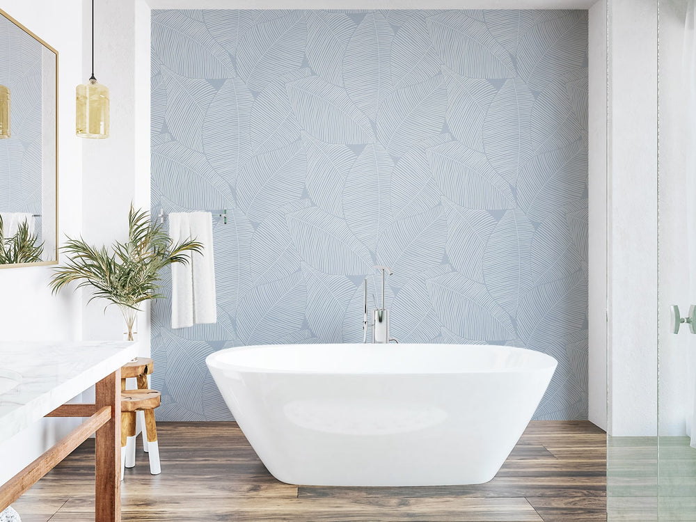 Blue leaf peel and stick wallpaper bathroom NW47502 from NextWall