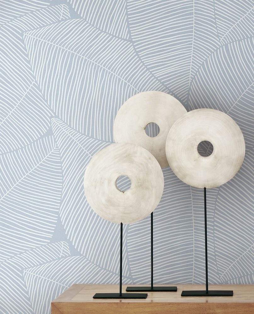 Blue leaf peel and stick wallpaper accent NW47502 from NextWall