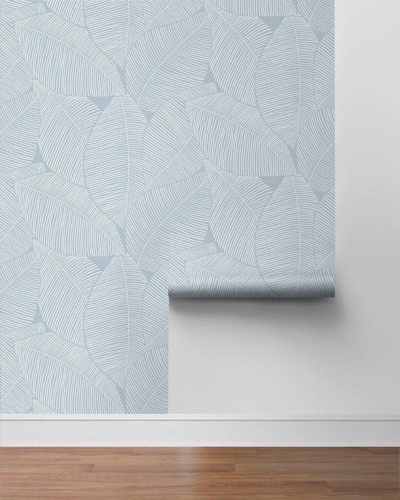 Blue leaf peel and stick premium wallpaper NW47502 from NextWall