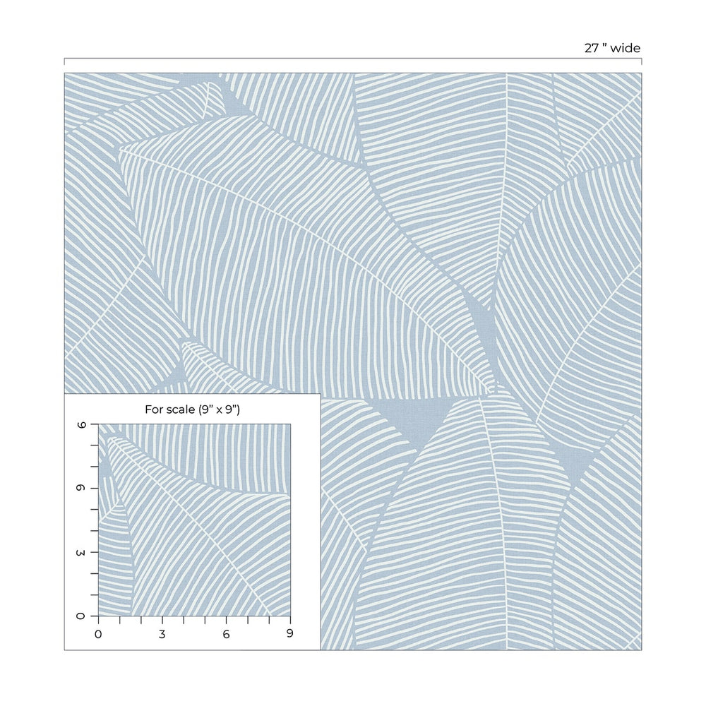 Blue leaf peel and stick wallpaper scale NW47502 from NextWall