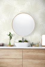 Palm leaf peel and stick wallpaper tropical bathroom NW47710 from NextWall