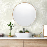 Palm leaf peel and stick wallpaper tropical bathroom NW47710 from NextWall