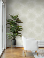 Palm leaf peel and stick wallpaper tropical living room NW47710 from NextWall