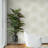 Palm leaf peel and stick wallpaper tropical living room NW47710 from NextWall