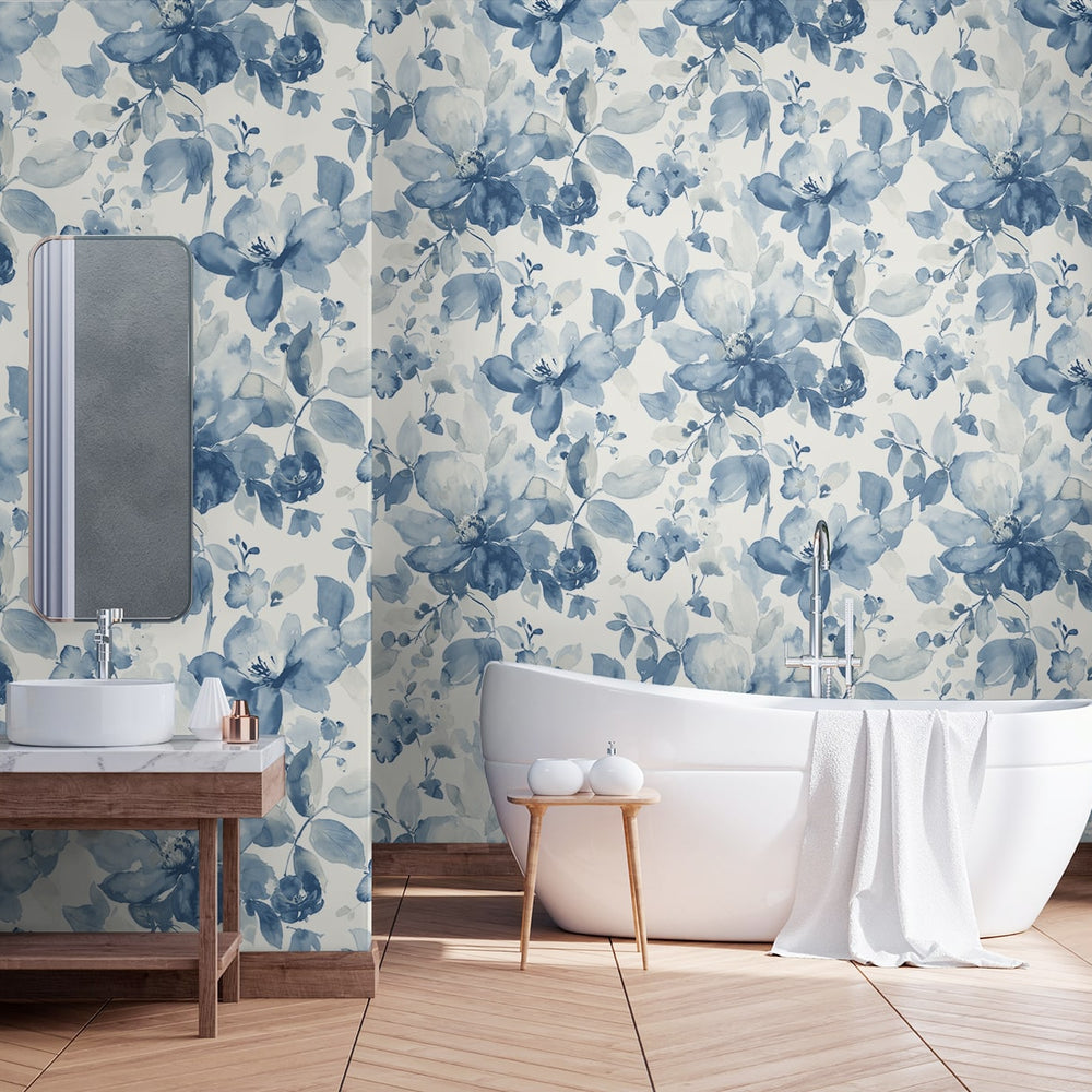 
                  
                    Watercolor floral peel and stick wallpaper bathroom NW47802 from NextWall
                  
                