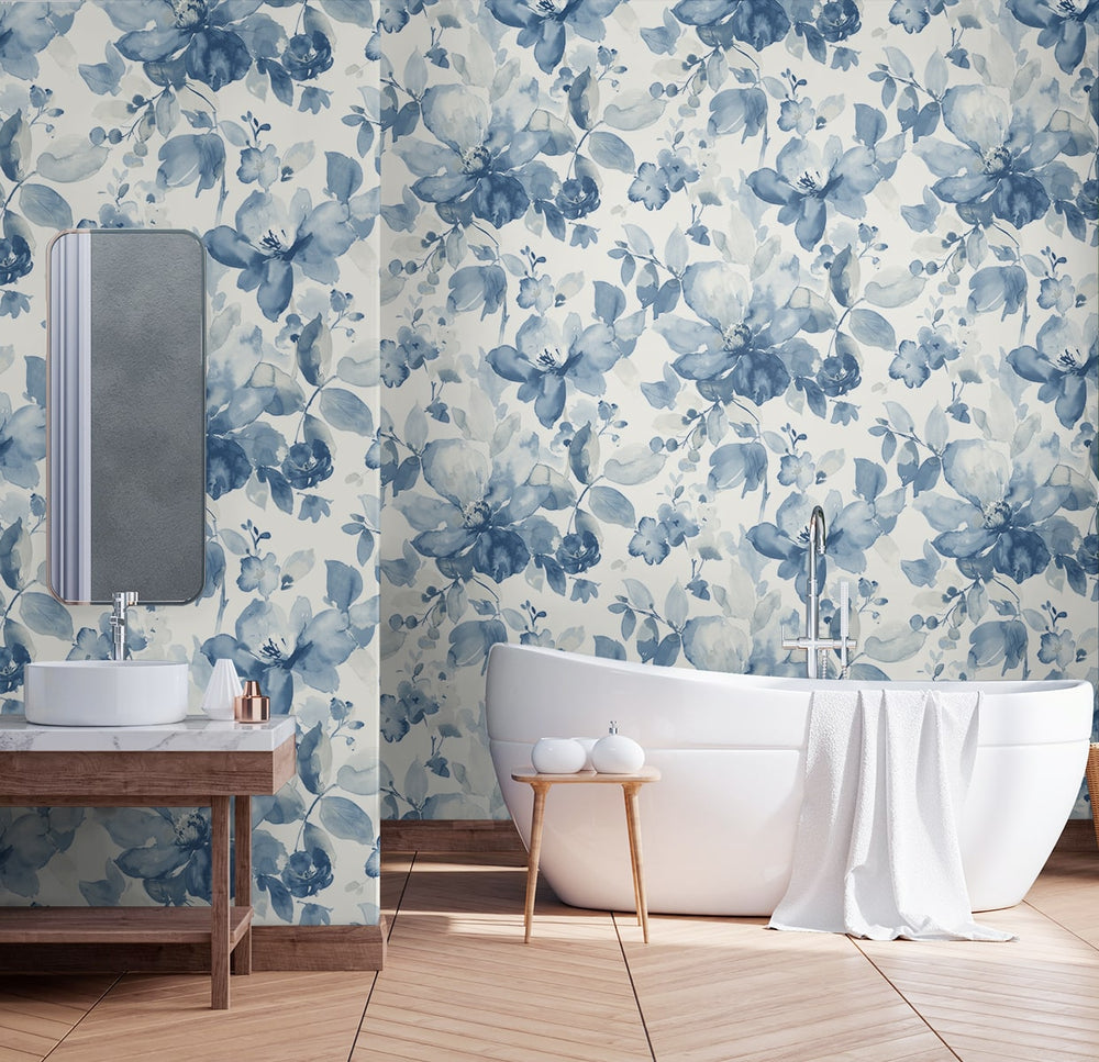 Watercolor floral peel and stick wallpaper bathroom NW47802 from NextWall