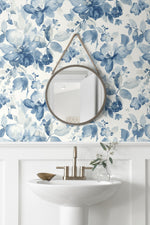 Watercolor floral peel and stick wallpaper powder room NW47802 from NextWall