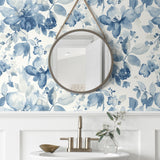 Watercolor floral peel and stick wallpaper powder room NW47802 from NextWall