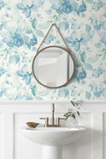 Watercolor floral peel and stick wallpaper bathroom NW47804 from NextWall