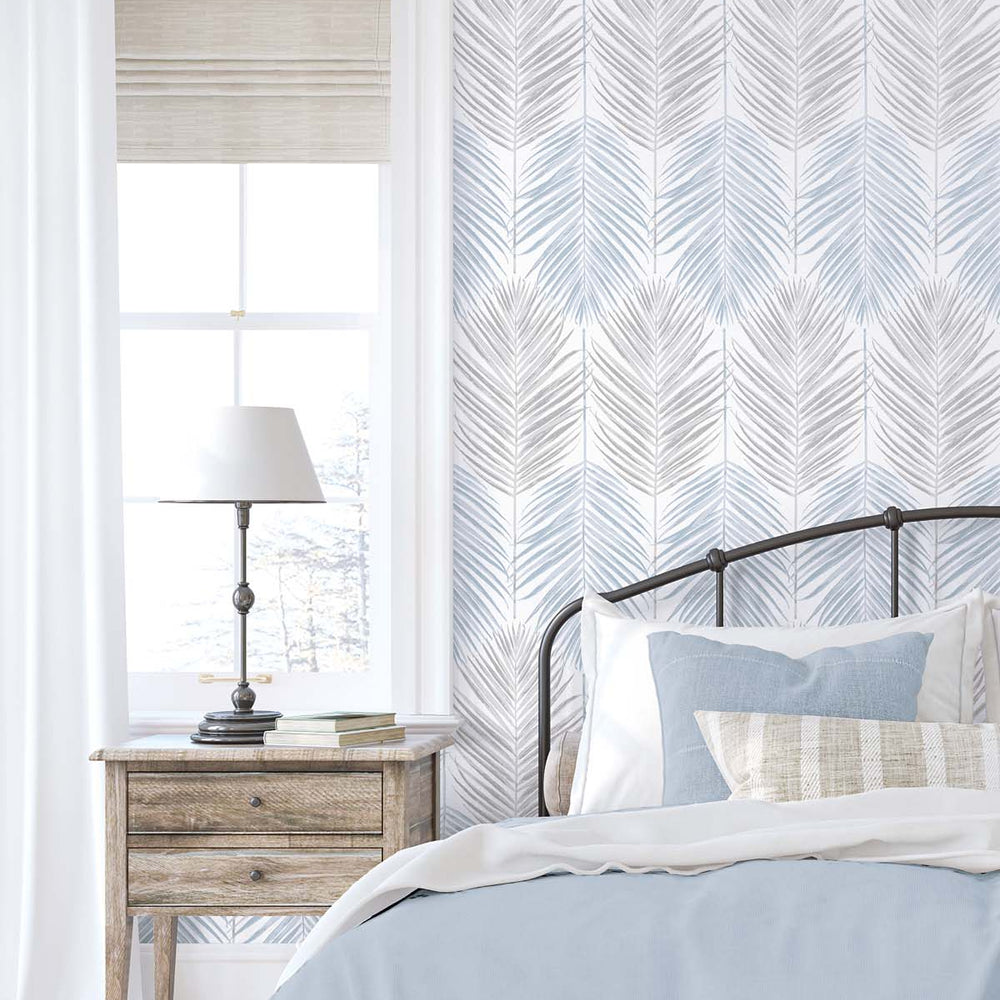 Palm leaf peel and stick wallpaper bedroom NW47900 from NextWall