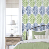 Palm leaf peel and stick wallpaper bedroom NW47904 from NextWall