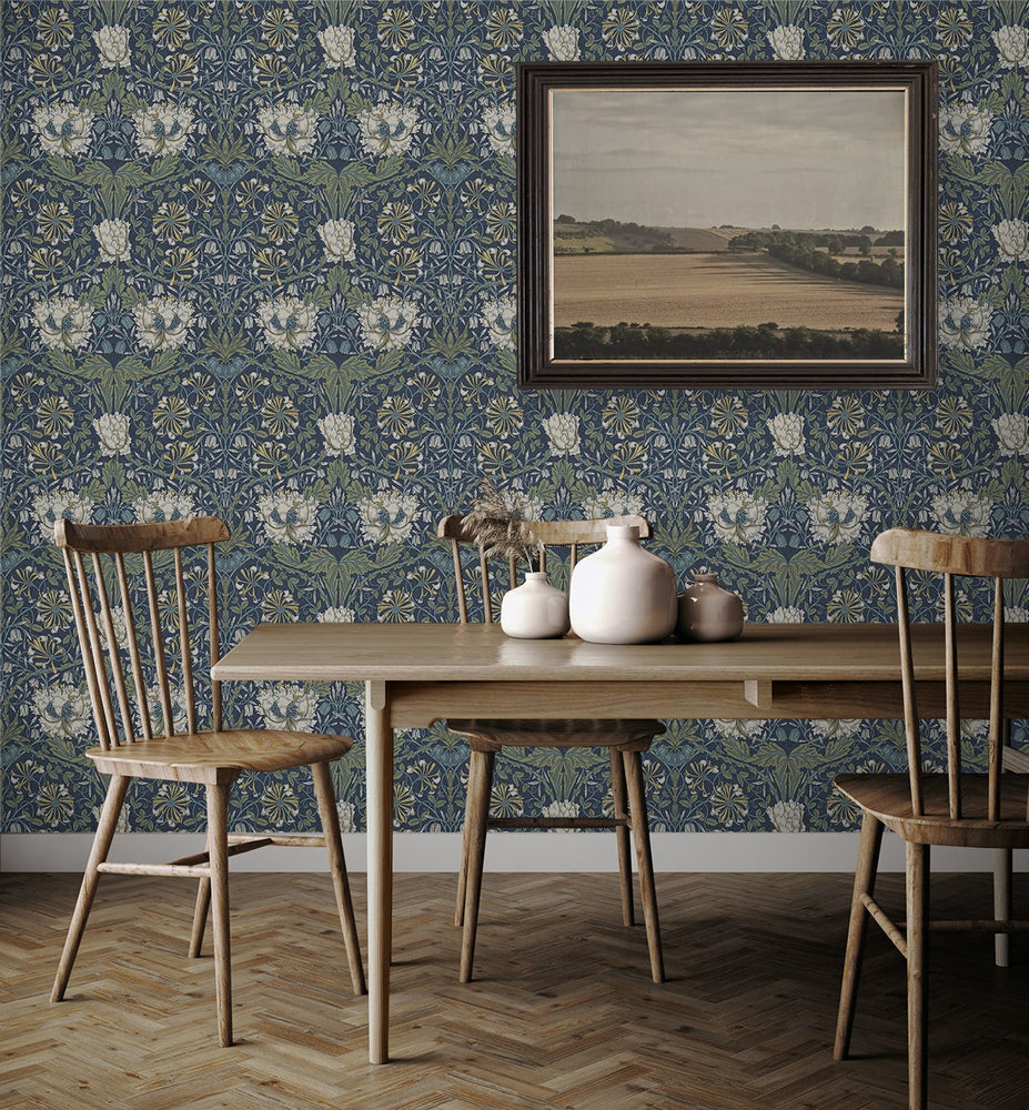 Vintage floral peel and stick wallpaper dining room NW48202 from NextWall
