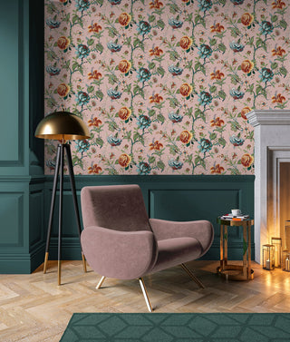 NW48601 jacobean floral peel and stick wallpaper living room from NextWall