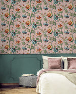 NW48601 jacobean floral peel and stick wallpaper bedroom from NextWall