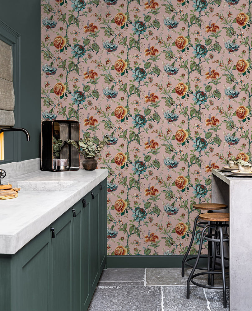 NW48601 jacobean floral peel and stick wallpaper kitchen from NextWall