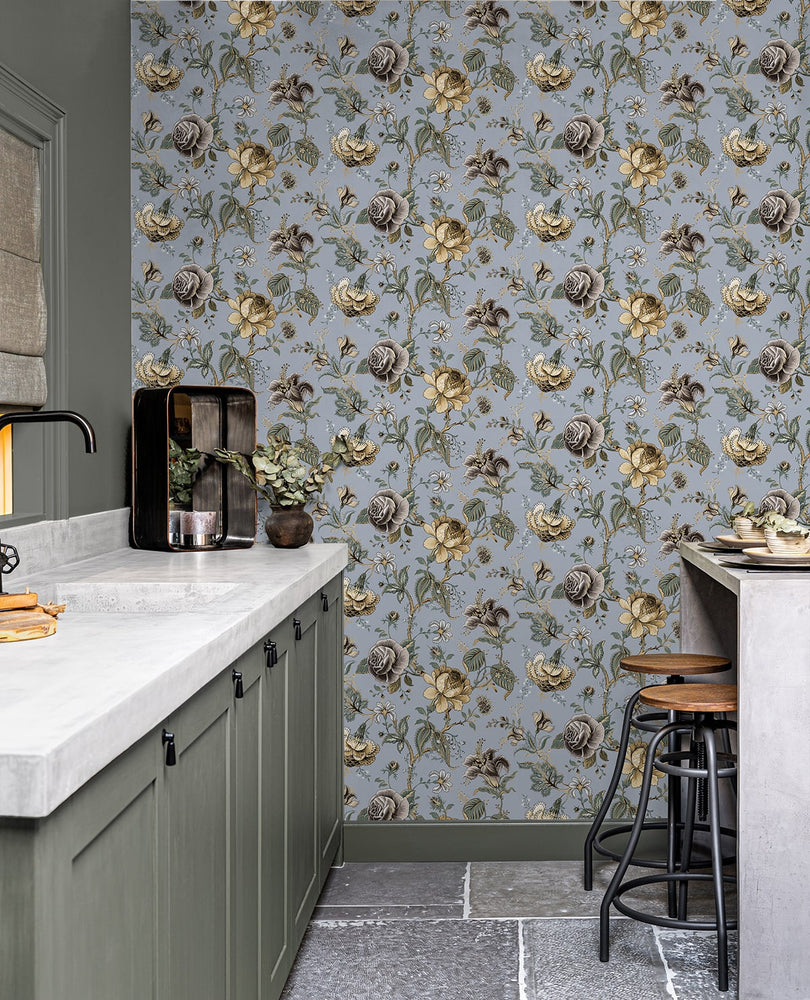 NW48609 jacobean floral peel and stick wallpaper kitchen from NextWall