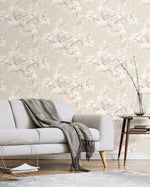 Cherry blossom floral impressionistic peel and stick wallpaper living room NW50101 from NextWall