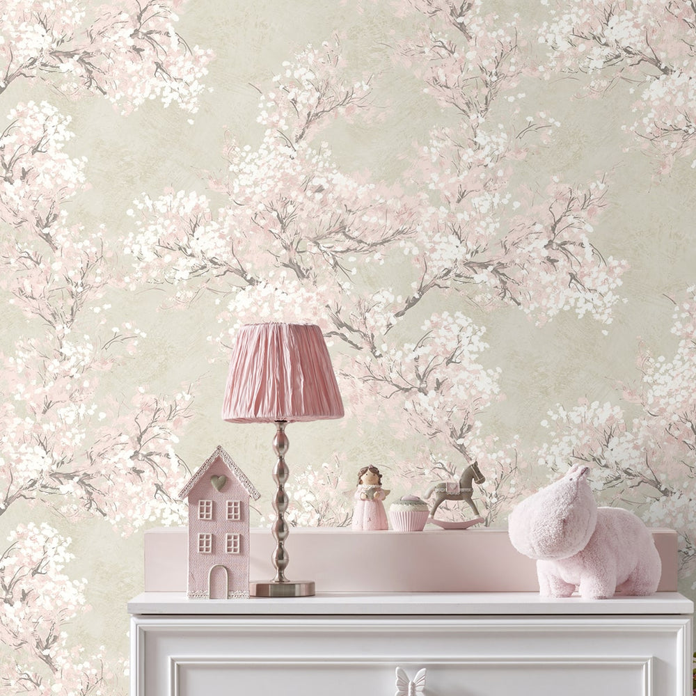 
                  
                    Cherry blossom floral impressionistic peel and stick wallpaper accent NW50101 from NextWall
                  
                