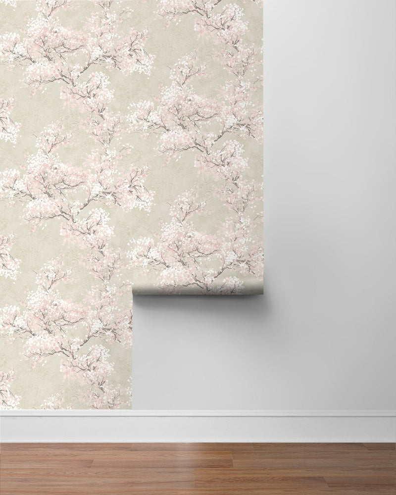 Cherry blossom floral impressionistic peel and stick wallpaper roll NW50101 from NextWall