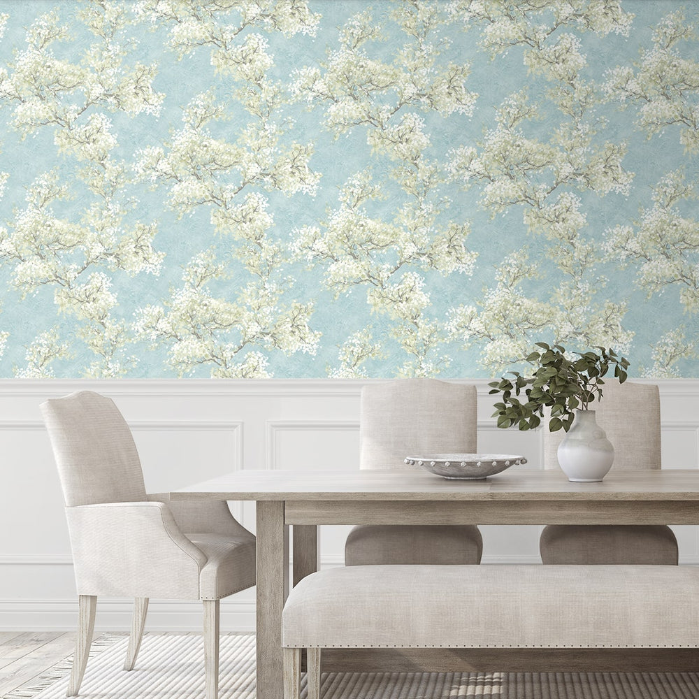 
                  
                    Cherry blossom floral impressionistic peel and stick wallpaper dining room NW50102 from NextWall
                  
                