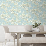 Cherry blossom floral impressionistic peel and stick wallpaper dining room NW50102 from NextWall