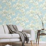 Cherry blossom floral impressionistic peel and stick wallpaper living room NW50102 from NextWall