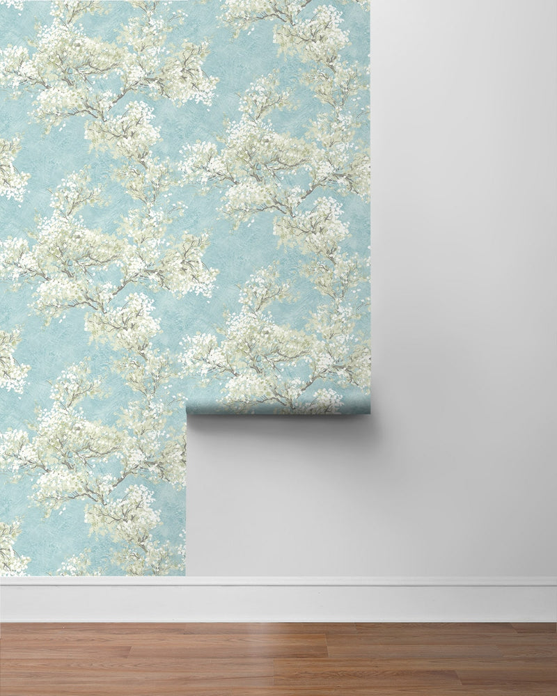 Cherry blossom floral impressionistic peel and stick wallpaper roll NW50102 from NextWall