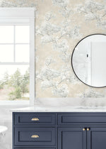 Cherry blossom floral impressionistic peel and stick wallpaper bathroom NW50105 from NextWall