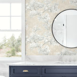 Cherry blossom floral impressionistic peel and stick wallpaper bathroom NW50105 from NextWall