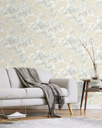 Cherry blossom floral impressionistic peel and stick wallpaper living room NW50105 from NextWall