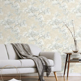 Cherry blossom floral impressionistic peel and stick wallpaper living room NW50105 from NextWall