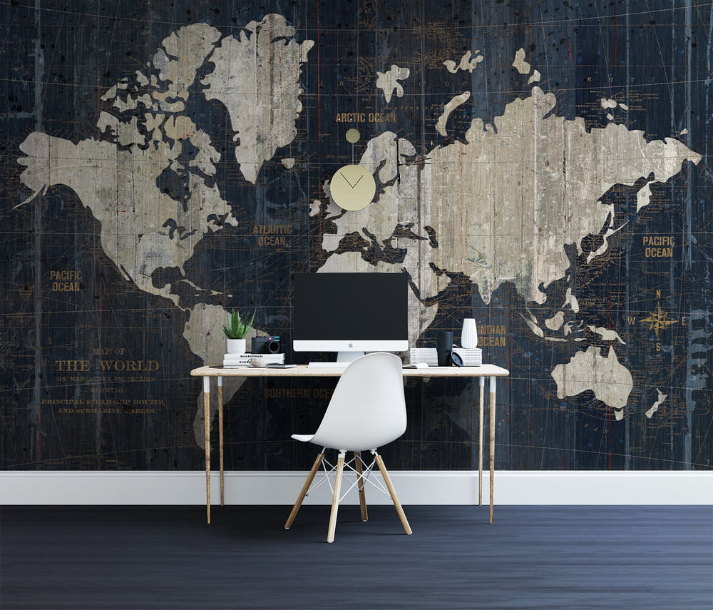 NZ10102M vintage world map peel and stick wall mural office from NextWall
