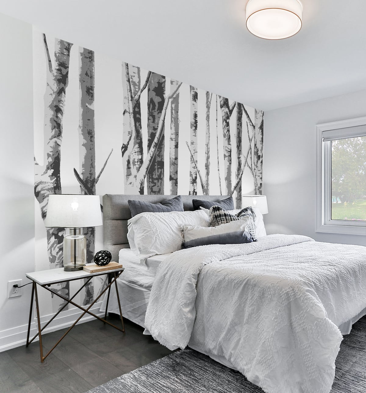 NZ10400M winter birch tree peel and stick wall mural bedroom from NextWall