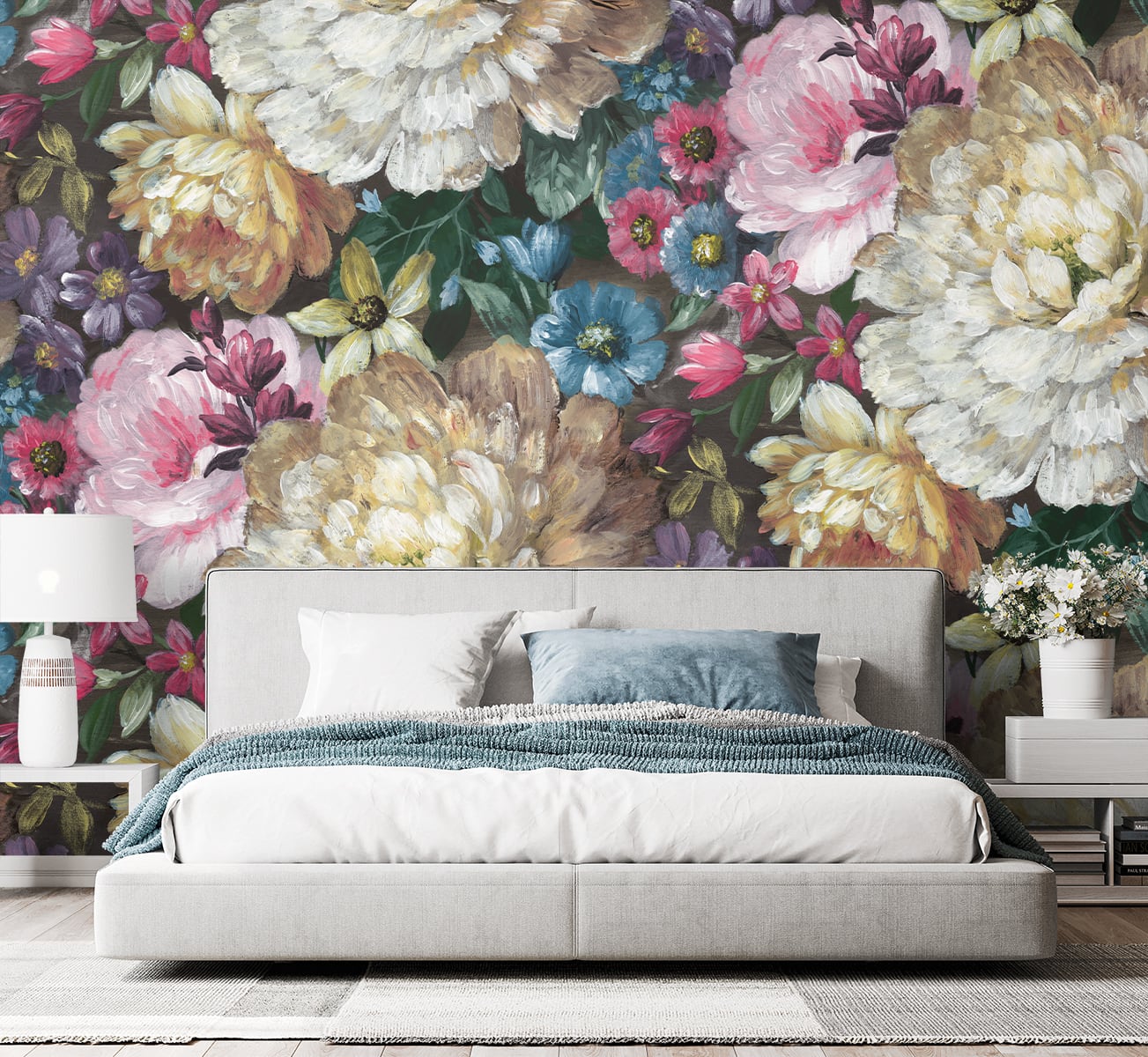 NZ10706M english garden floral peel and stick wall mural bedroom from NextWall