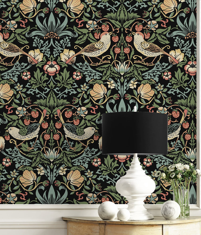 Strawberry thief prepasted wallpaper decor PR10100 from Seabrook Designs