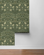 PR10204 stenciled floral vintage prepasted wallpaper roll from Seabrook Designs