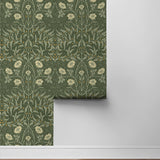 PR10204 stenciled floral vintage prepasted wallpaper roll from Seabrook Designs