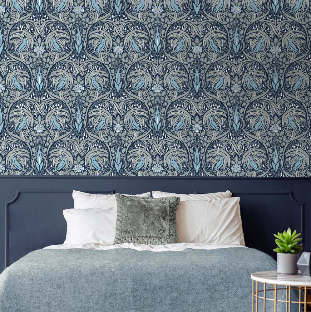 Bird ogee vintage prepasted wallpaper bedroom PR10302 from Seabrook Designs